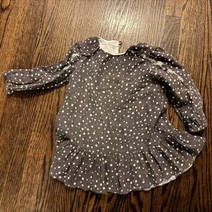 Zara Gray and White Dress with Ruffled Hem